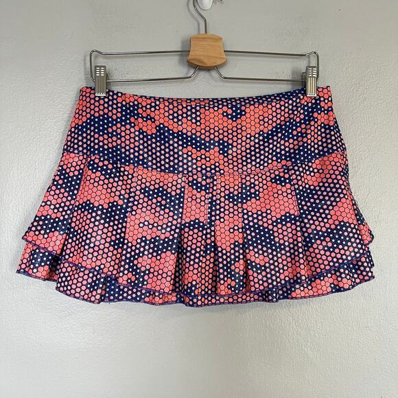 Lucky In Love Women Sz L Reflex Stitch Down Tiered Tennis Skort Shine Pink Blue - Picture 3 of 11